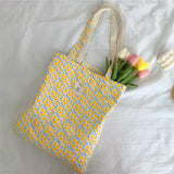 Canvas Flower Shoulder Bag Retro Floral Big Shopping Bags
