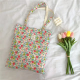 Canvas Flower Shoulder Bag Retro Floral Big Shopping Bags