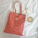 Canvas Flower Shoulder Bag Retro Floral Big Shopping Bags