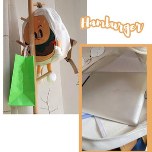 Women Canvas Hamburger Backpack Large Capacity Daypack Travel Bookbag
