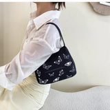 Women Canvas Handbag Butterfly Print Small Shoulder Bags Ladie Underarm Bag