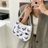 Women Canvas Handbag Butterfly Print Small Shoulder Bags Ladie Underarm Bag