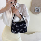 Women Canvas Handbag Butterfly Print Small Shoulder Bags Ladie Underarm Bag