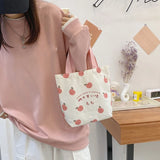 Women Canvas Handbag Casual Tote Peach Letter Print Shopping Bag Female Reusable