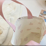 Women Canvas Handbag Casual Tote Peach Letter Print Shopping Bag Female Reusable