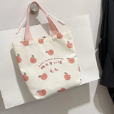 Women Canvas Handbag Casual Tote Peach Letter Print Shopping Bag Female Reusable