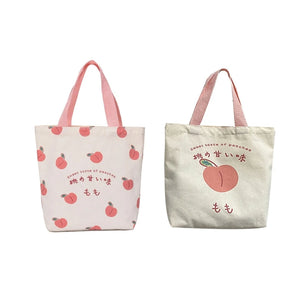 Women Canvas Handbag Casual Tote Peach Letter Print Shopping Bag Female Reusable