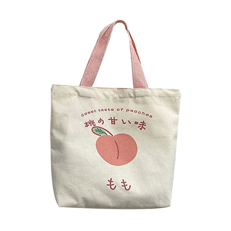 Women Canvas Handbag Casual Tote Peach Letter Print Shopping Bag Female Reusable