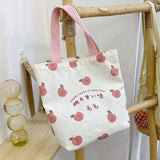 Women Canvas Handbag Casual Tote Peach Letter Print Shopping Bag Female Reusable