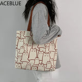 Canvas Cat Tote Bag with Zipper