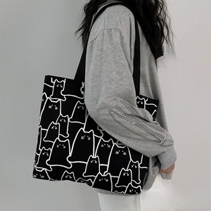 Canvas Cat Tote Bag with Zipper