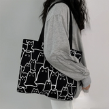 Canvas Cat Tote Bag with Zipper