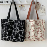 Canvas Cat Tote Bag with Zipper