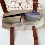 Women Canvas Handbag Large Capacity Shopper Bag Cat Tote Bag with Zipper