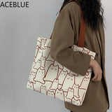 Canvas Cat Tote Bag with Zipper