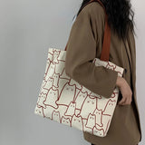 Women Canvas Handbag Large Capacity Shopper Bag Cat Tote Bag with Zipper