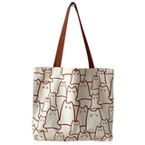 Women Canvas Handbag Large Capacity Shopper Bag Cat Tote Bag with Zipper