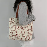 Women Canvas Handbag Large Capacity Shopper Bag Cat Tote Bag with Zipper