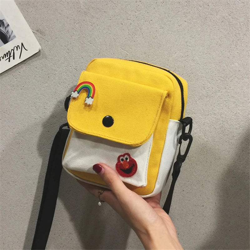 Women Canvas Mini Student Bag Cell Phone Crossbody Casual Ladies Shoulder Bag