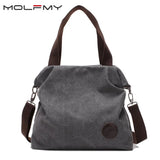 Women Canvas Large Capacity Casual Tote Bag Solid Shoulder Bag