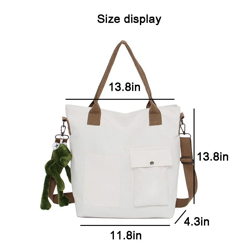 Vintage Women Canvas Shopper Tote Bag Solid Lady Shoulder