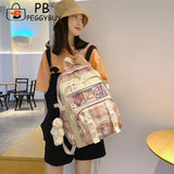 Canvas Patchwork School Bag Plaid Travel Backpack Zipper Handbag