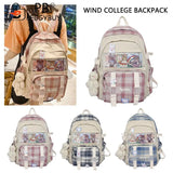 Canvas Patchwork School Bag Plaid Travel Backpack Zipper Handbag