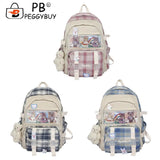 Canvas Patchwork School Bag Plaid Travel Backpack Zipper Handbag