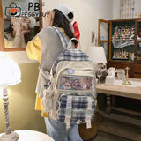 Canvas Patchwork School Bag Plaid Travel Backpack Zipper Handbag