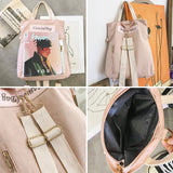 Canvas Patchwork Laptop Backpack Girls Shoulder Bag Student Schoolbag