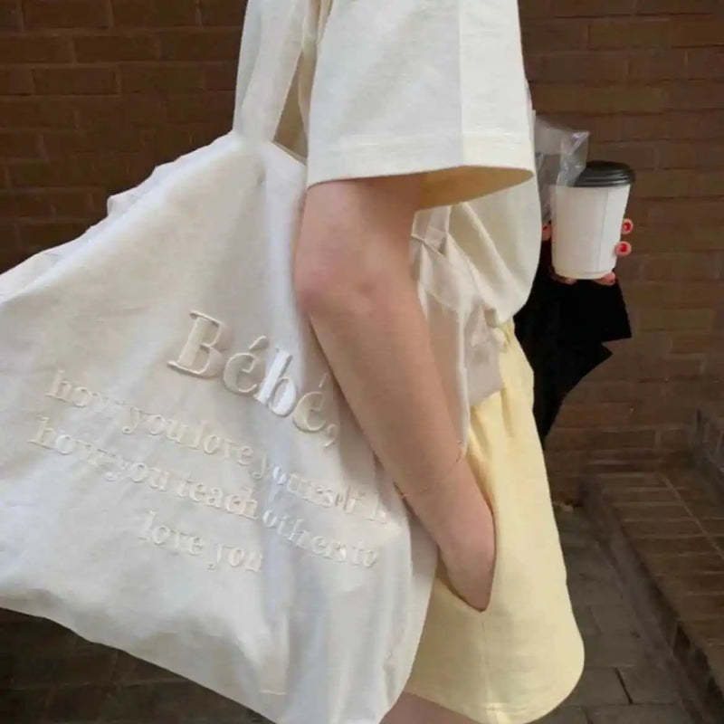 Babe Letters Print Canvas Shopping Bag Eco Handbag Tote