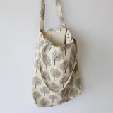 Flower Print Canvas Shopping Bag Foldable Reusable Tote Handbag Large Capacity