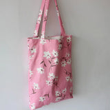 Flower Print Canvas Shopping Bag Foldable Reusable Tote Handbag Large Capacity
