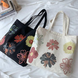 Flower Canvas Shopping Bag Large Capacity Shoulder Tote Handbag