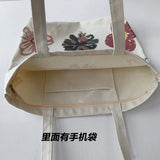 Flower Canvas Shopping Bag Large Capacity Shoulder Tote Handbag