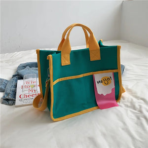 Women Canvas Shopping Bag Letters Print Female Cotton Cloth Shoulder Bag