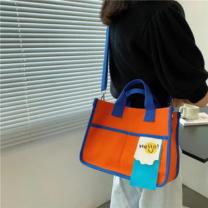 Women Canvas Shopping Bag Letters Print Female Cotton Cloth Shoulder Bag