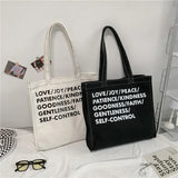 Women Canvas Shopping Bag Love Peace Letter Print Eco Handbag Tote