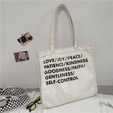Women Canvas Shopping Bag Love Peace Letter Print Eco Handbag Tote
