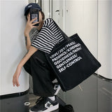 Women Canvas Shopping Bag Love Peace Letter Print Eco Handbag Tote
