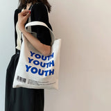 YOUTH Letters Print Canvas Shopping Bag Female Eco Handbag Tote