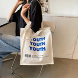 YOUTH Letters Print Canvas Shopping Bag Eco Handbag Tote