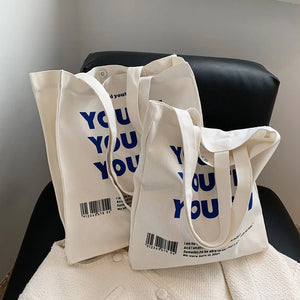 YOUTH Letters Print Canvas Shopping Bag Female Eco Handbag Tote