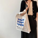 YOUTH Letters Print Canvas Shopping Bag Eco Handbag Tote