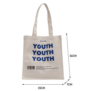 YOUTH Letters Print Canvas Shopping Bag Eco Handbag Tote