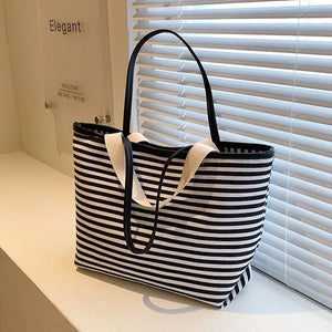 Women Canvas Shopping Bag YOUTH stripe Print Female Cotton Cloth Shoulder Bag