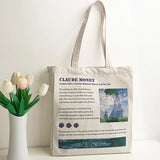 Women Canvas Shopping Bags Female Art Oil Painting Printed Shoulder Bags