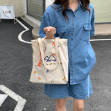 Embroidered Webbing Women Canvas Shoulder Bag Tote for Girls