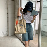 Embroidered Webbing Women Canvas Shoulder Bag Tote for Girls