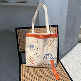Embroidered Webbing Women Canvas Shoulder Bag Tote for Girls